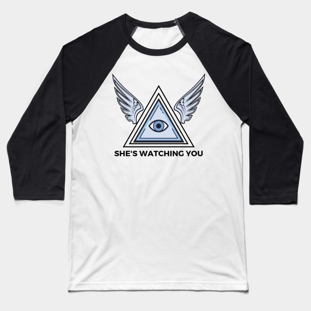 She's Watching You Angel Eye Baseball T-Shirt by spiritualmate